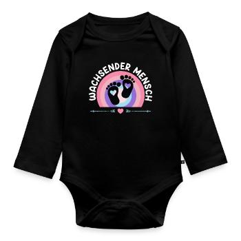 Werdende Mutter WACHSENDER MENSCH Lustig - Baby Bio-Langarm-Body - Schwarz - Vorne