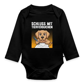 Bien-être animal STOP AUX TESTS SUR LES ANIMAUX DRÔLE - Body Bébé bio manches longues - noir - Devant