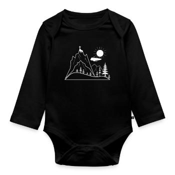 Gipfelkreuz und Berglandschaft Illustration - Baby Bio-Langarm-Body - Schwarz - Vorne
