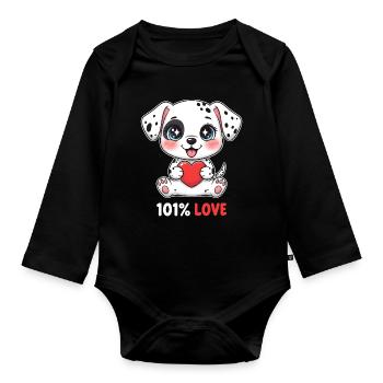 Dalmatian Puppy with Heart 101% Love Dog Love - Organic Longsleeve Baby Bodysuit - black - Front
