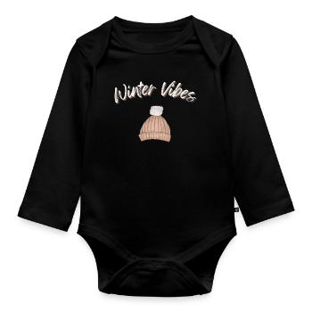 Winter Vibes Beanie Cap Winter Hat - Organic Longsleeve Baby Bodysuit - black - Front