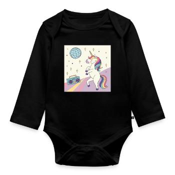 Einhorn Party Disco - Baby Bio-Langarm-Body - Schwarz - Vorne