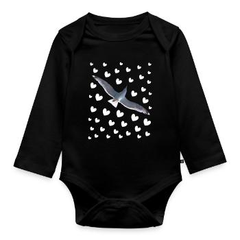Möwe mit Herzen Möwenflug mit Herzmuster - Baby Bio-Langarm-Body - Schwarz - Vorne