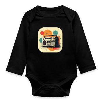Retro Ghetto Blaster T Shirt - Baby Bio-Langarm-Body - Schwarz - Vorne