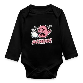Vintage Comic Niesen Ausdruck Design - Baby Bio-Langarm-Body - Schwarz - Vorne
