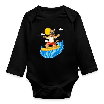 Surfing German Shepherd Dog - Organic Longsleeve Baby Bodysuit - black - Front