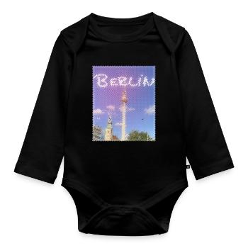 Berlin TV Tower Neon Design - Organic Longsleeve Baby Bodysuit - black - Front