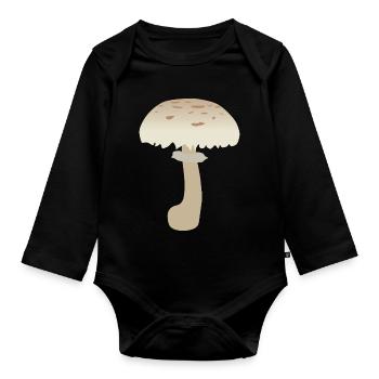 Minimalist Parasol Mushroom Illustration - Organic Longsleeve Baby Bodysuit - black - Front