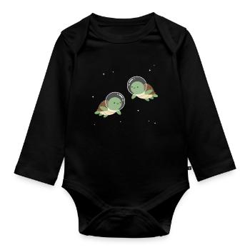 Niedliche Weltraum-Turtles - Baby Bio-Langarm-Body - Schwarz - Vorne
