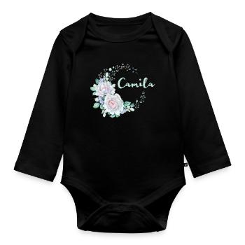 Für Camila - Baby Bio-Langarm-Body - Schwarz - Vorne