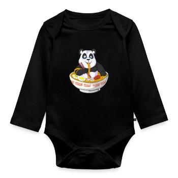 Panda Chef avec design de bol de nouilles - Body Bébé bio manches longues - noir - Devant