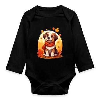 Hund im Herbst - Baby Bio-Langarm-Body - Schwarz - Vorne