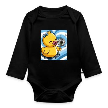 Cute duck charm with dandelion - Organic Longsleeve Baby Bodysuit - black - Front