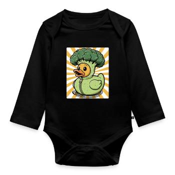 Humorous duck broccoli in hoodie - Organic Longsleeve Baby Bodysuit - black - Front
