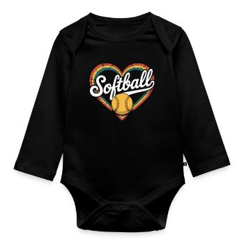 Herz Softball - Baby Bio-Langarm-Body - Schwarz - Vorne