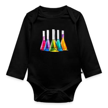 Colourful laboratory bottles in a play of colours - Organic Longsleeve Baby Bodysuit - black - Front