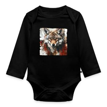 Expressive Wolf Portrait Art Design - Organic Longsleeve Baby Bodysuit - black - Front