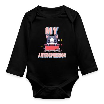 My Antidepressor Bouledogue Français Cadeau Humour - Body Bébé bio manches longues - noir - Devant