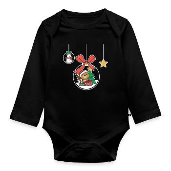 Beaver Christmas Snow Globe Beaver - Organic Longsleeve Baby Bodysuit - black - Front