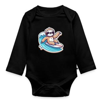 Niedlicher Faultier-Wellen Surfer - Baby Bio-Langarm-Body - Schwarz - Vorne