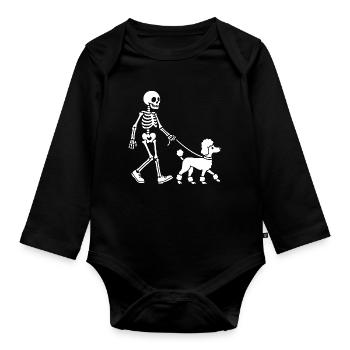 Skeleton Walking Dog Spooky Halloween Pet - Organic Longsleeve Baby Bodysuit - black - Front