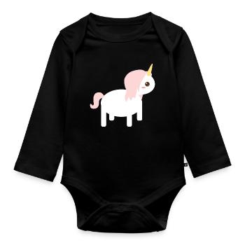 Whimsical Unicorn Cartoon Design - Organic Longsleeve Baby Bodysuit - black - Front