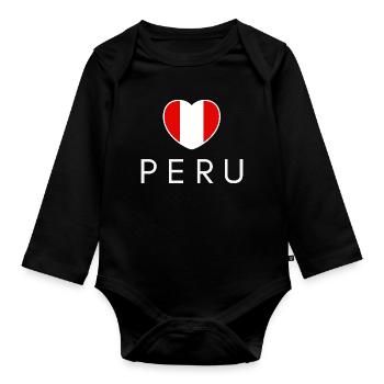 Heart with Peru flag, Peruvian pride - Organic Longsleeve Baby Bodysuit - black - Front