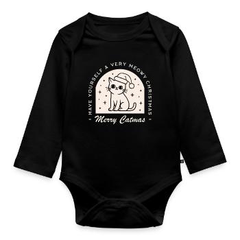 Amoureux des chats, drôle, joyeux vœux de Noël, jeu de mots - Body Bébé bio manches longues - noir - Devant