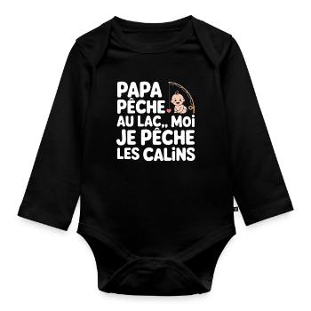 Père Pêcheur Bébé au Lac Interprétation - Body Bébé bio manches longues - noir - Devant