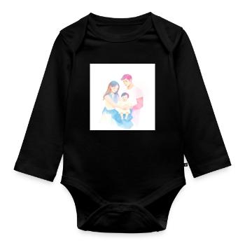 Cute and modern family illustration - Organic Longsleeve Baby Bodysuit - black - Front