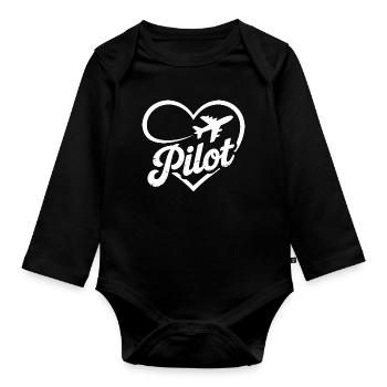 Pilot Heart Airplane Flight License - Organic Longsleeve Baby Bodysuit - black - Front