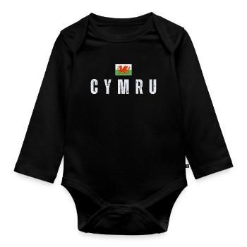 Flag of Wales, Welsh patriot - Organic Longsleeve Baby Bodysuit - black - Front