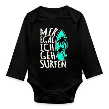 Mir Egal Ich Geh Surfen - Baby Bio-Langarm-Body - Schwarz - Vorne