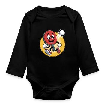 Table Tennis Cartoon Design - Baby Bio-Langarm-Body - Schwarz - Vorne