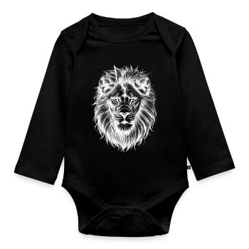 Silhouette Tête De Lion Noir Blanc - Body Bébé bio manches longues - noir - Devant