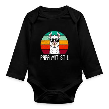 Fathers Retro DAD WITH STYLE Llama Funny - Organic Longsleeve Baby Bodysuit - black - Front