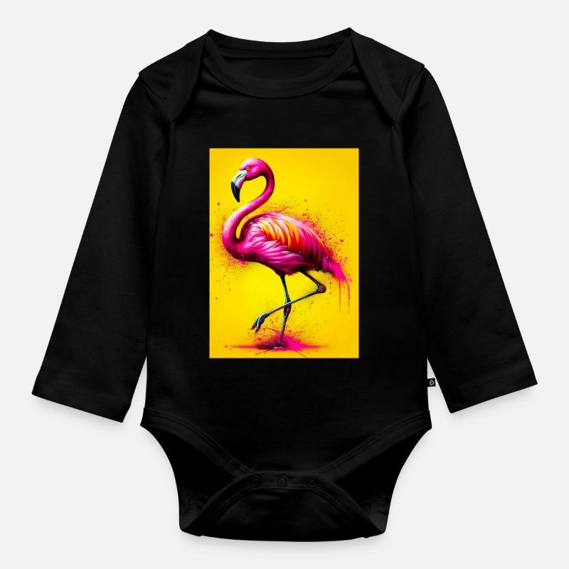 Flamingo - Baby Bio-Langarm-Body - Schwarz