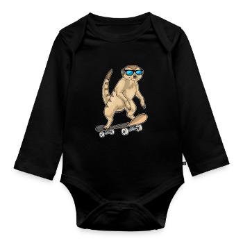 Meerkat Skater Skateboard - Organic Longsleeve Baby Bodysuit - black - Front