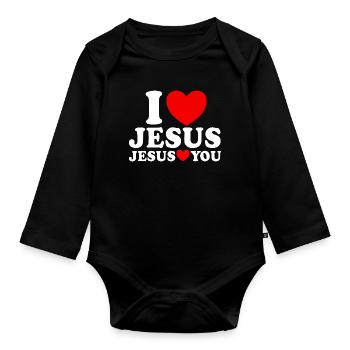 J’aime Jésus Jésus t’aime Foi chrétienne - Body Bébé bio manches longues - noir - Devant