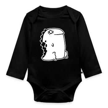 Dino Kawaii – Cute Dinosaur & Cartoon Style - Organic Longsleeve Baby Bodysuit - black - Front