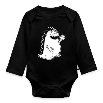 Dino winkend – Kawaii, Cartoon & Urzeit-Freude - Baby Bio-Langarm-Body - Schwarz - Vorne