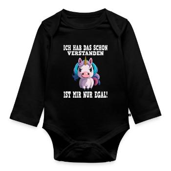 Cute unicorn cuddly look - Organic Longsleeve Baby Bodysuit - black - Front