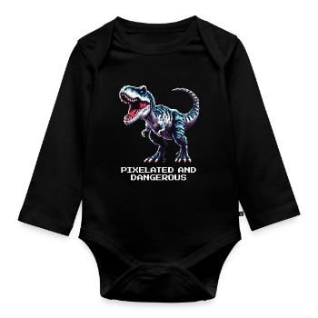 Pixélisé et dangereux | Dinosaure - Body Bébé bio manches longues - noir - Devant