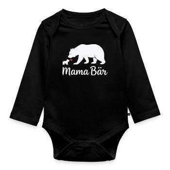 Future Mom MAMA BEAR Retro Funny - Organic Longsleeve Baby Bodysuit - black - Front