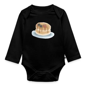 Sweet Berry Pancakes Illustration - Organic Longsleeve Baby Bodysuit - black - Front