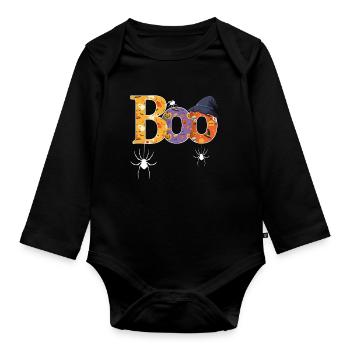 Boo Muster Halloween - Baby Bio-Langarm-Body - Schwarz - Vorne