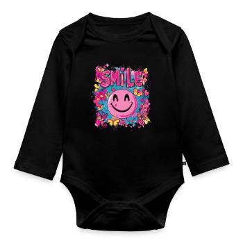 Sourire toute la journée - coeur papillon - Body Bébé bio manches longues - noir - Devant