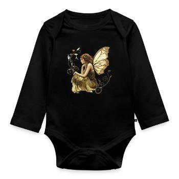 Fée noble aux ailes de papillon - Body Bébé bio manches longues - noir - Devant