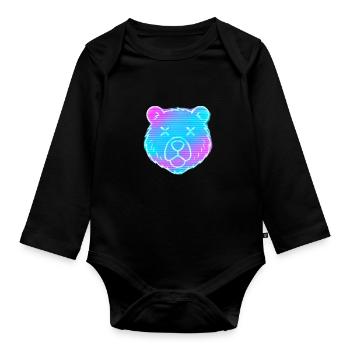 Neon Bear Head Gradient - Organic Longsleeve Baby Bodysuit - black - Front
