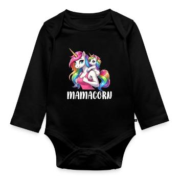 Mamacorn Mama Einhorn Mutter Damen Partnerlook - Baby Bio-Langarm-Body - Schwarz - Vorne